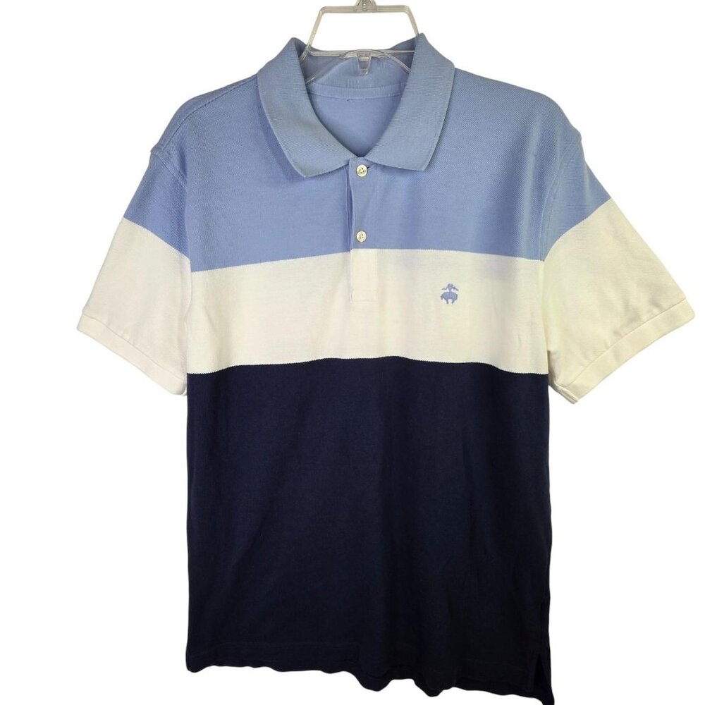 Brooks Brothers Polo Shirt Mens Large Blue White Colorblock Preppy Golf Casual